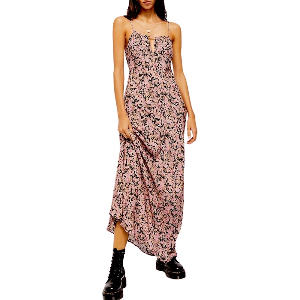 FREE PEOPLE Bon Voyage‎ Maxi/Midi Dress in Floral Black Combo
